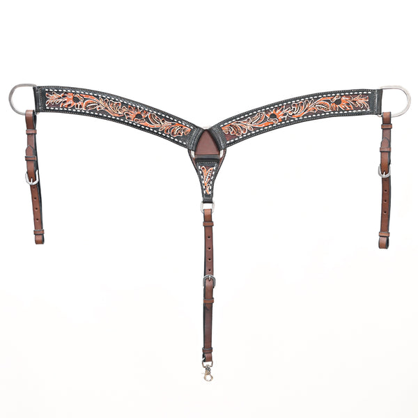 BAR H EQUINE Genuine Horse Hand Tooled Leather Curved Breast Collar Brown - Uhorse