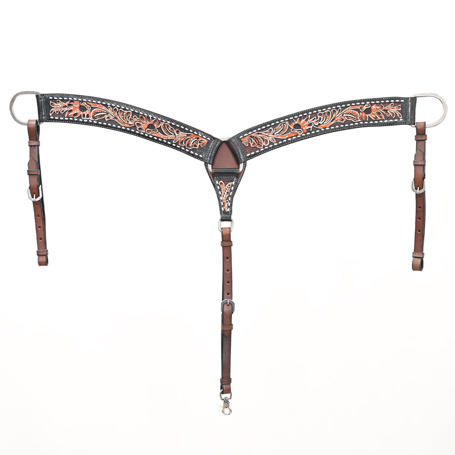 BAR H EQUINE Genuine Horse Hand Tooled Leather Curved Breast Collar Brown - Uhorse