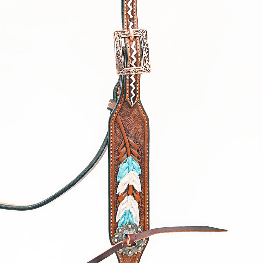 Bar H Equine Western Horse Genuine Leather Arrow Design Headstall Brown