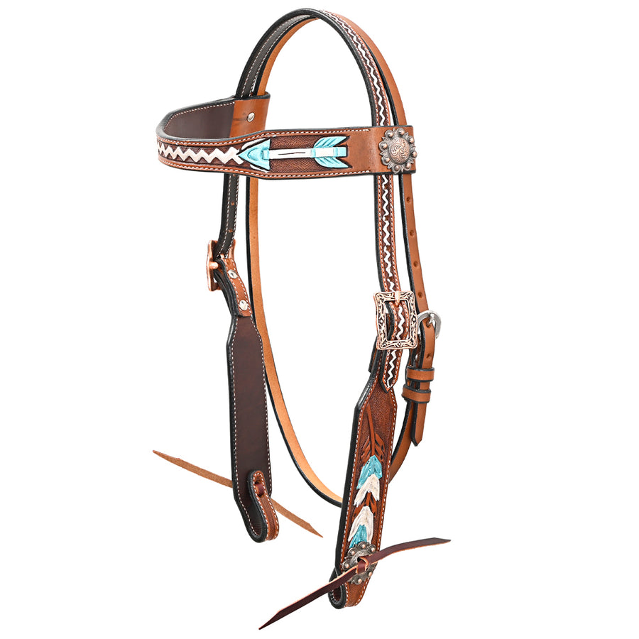 Bar H Equine Western Horse Genuine Leather Arrow Design Headstall Brown - Uhorse