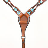 BAR H EQUINE Genuine Horse Hand Tooled Painted Arrow Leather Breast Collar Brown