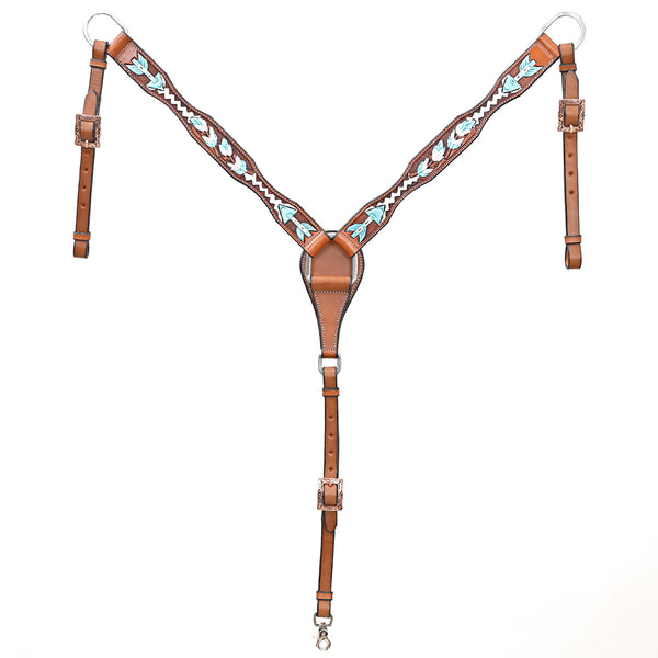 BAR H EQUINE Genuine Horse Hand Tooled Painted Arrow Leather Breast Collar Brown - Uhorse
