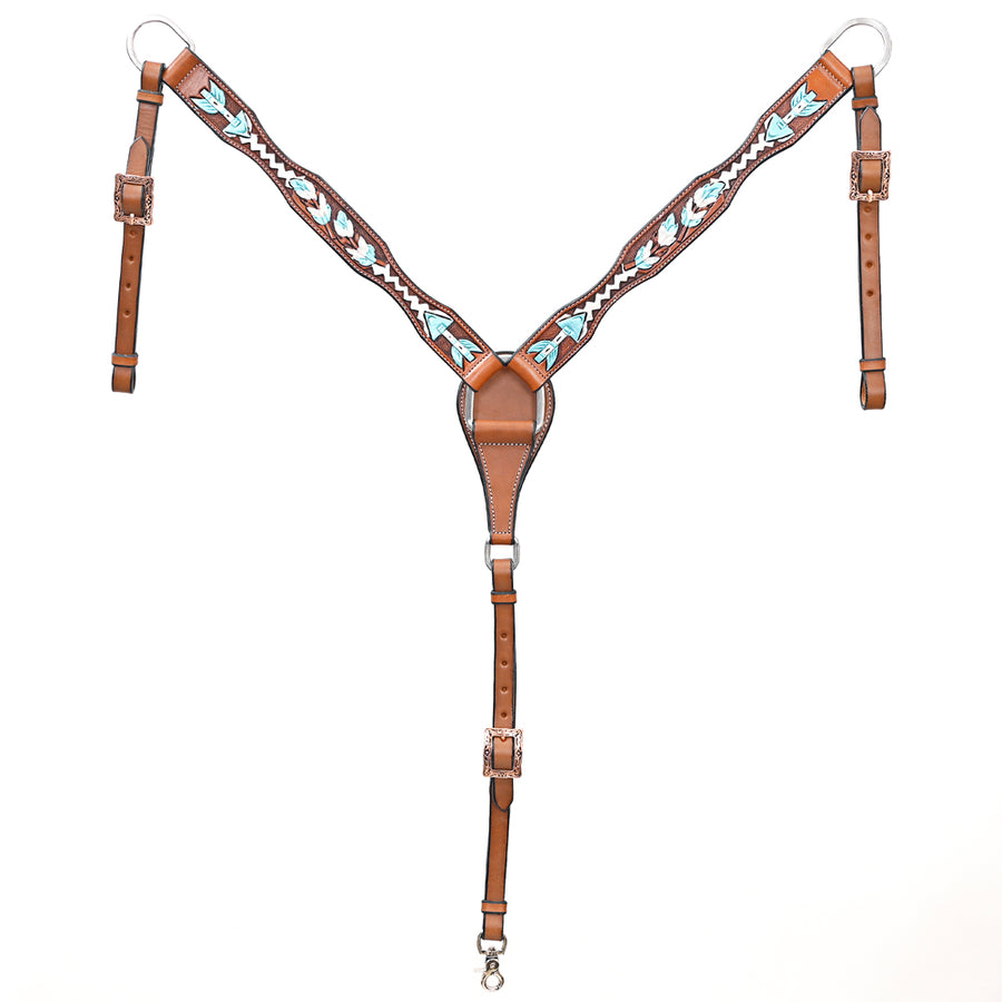 BAR H EQUINE Genuine Horse Hand Tooled Painted Arrow Leather Breast Collar Brown - Uhorse