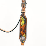 Bar H Equine Western Horse Genuine Leather Floral Design  Headstall Tan