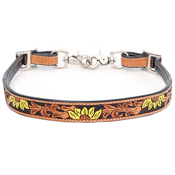Bar H Equine H. Genuine Leather Floral Design Tie Downs Snap Ends Tan by Hilason – Cowboy and equestrian accessories