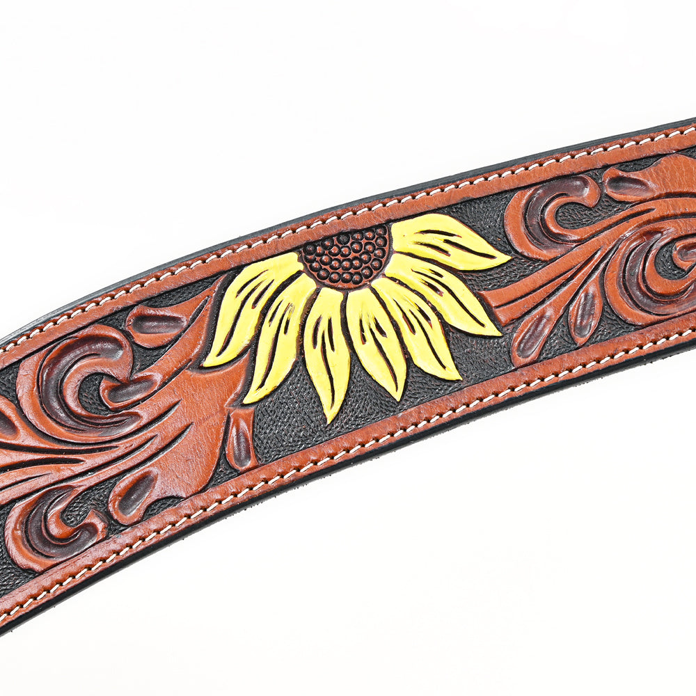 BAR H EQUINE Genuine Horse Hand Tooled Painted Sunflower Leather Breast Collar Brown