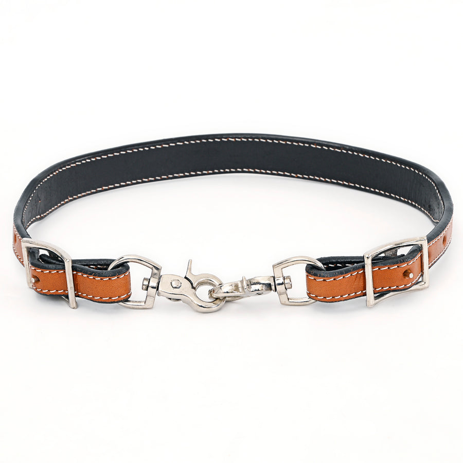 Bar H Equine Horse Genuine Leather Floral Design Tie Downs Snap Ends Tan