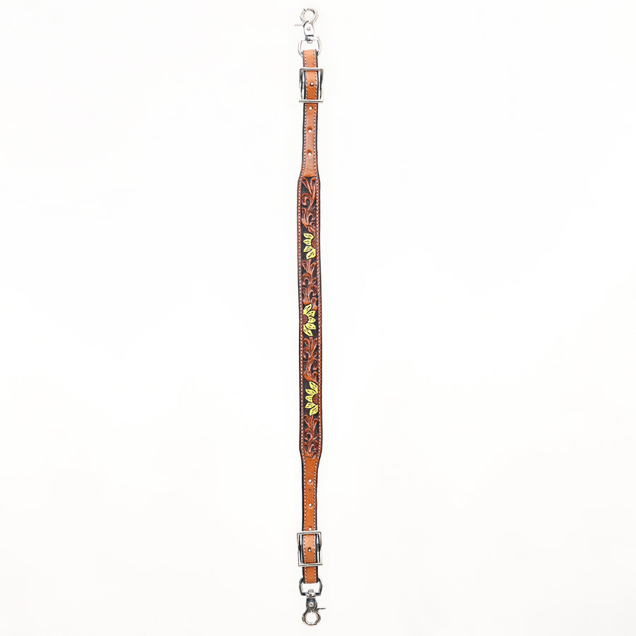 Bar H Equine Horse Genuine Leather Floral Design Tie Downs Snap Ends Tan