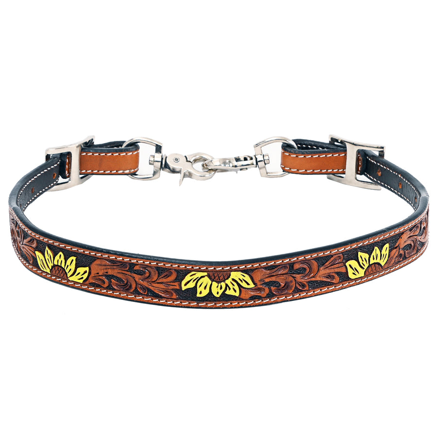 Bar H Equine Horse Genuine Leather Floral Design Tie Downs Snap Ends Brown - Uhorse