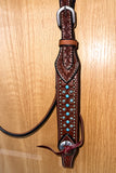 Bar H Equine Western Horse Genuine Leather Hand Tooled  Headstall Tan