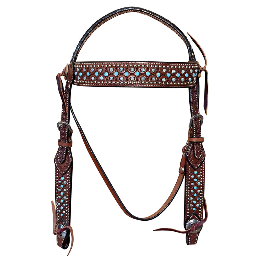 Bar H Equine Western Horse Genuine Leather Hand Tooled Headstall Brown - Uhorse