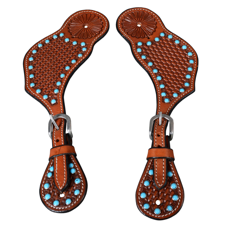 Tooled leather western saddle pad with turquoise conchos - Uhorse
