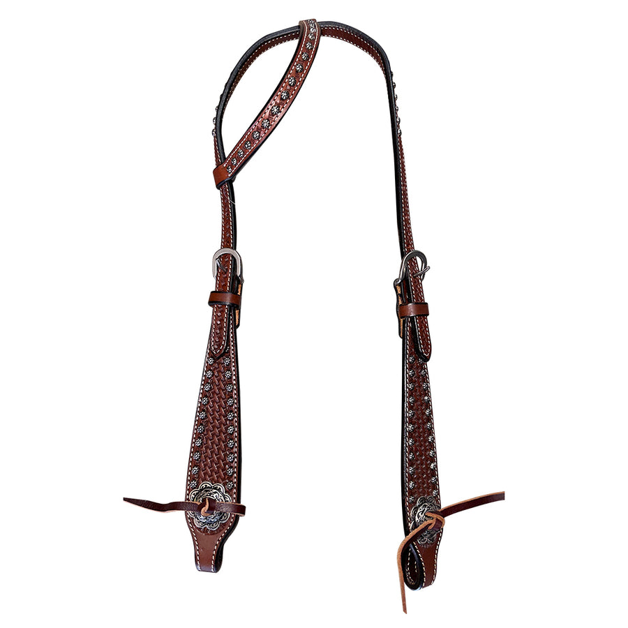 Bar H Equine Western Horse Genuine Leather Hand Tooled One Ear Headstall Brown - Uhorse