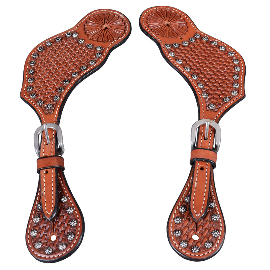 Leather saddle blanket with tooling and silver conchos - Uhorse