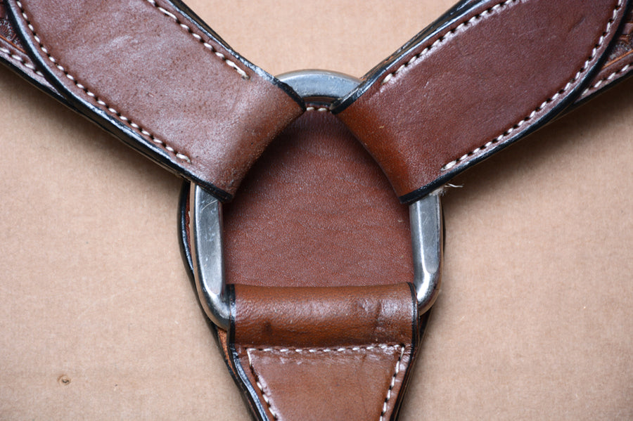 BAR H EQUINE Genuine Horse Hand Tooled Basketweave Leather Breast Collar Brown