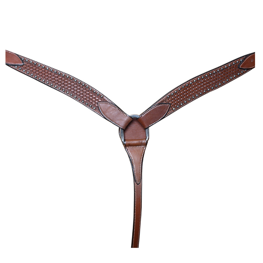 BAR H EQUINE Genuine Horse Hand Tooled Basketweave Leather Breast Collar Brown - Uhorse
