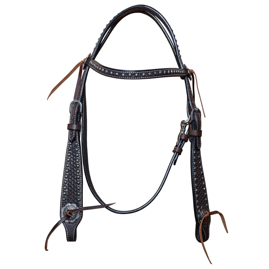 Bar H Equine Western Horse Genuine Leather Hand Tooled Headstall Dark Brown - Uhorse