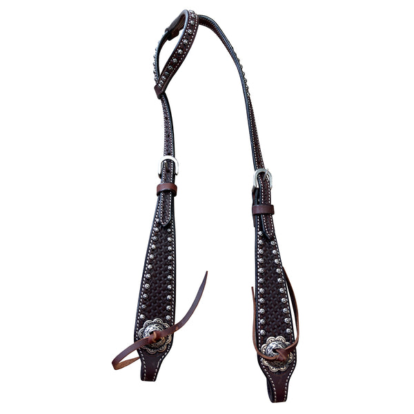 Bar H Equine Western Horse Genuine Leather Hand Tooled One Ear Headstall Dark Brown - Uhorse