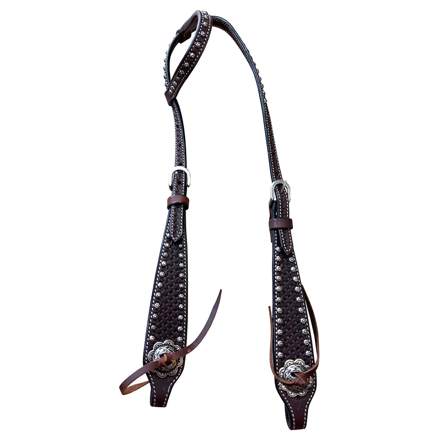 Bar H Equine Western Horse Genuine Leather Hand Tooled One Ear Headstall Dark Brown - Uhorse