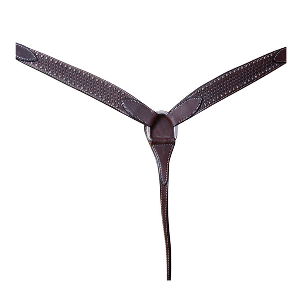 BAR H EQUINE Genuine Horse Hand Tooled Basketweave Leather Breast Collar Dark Brown - Uhorse