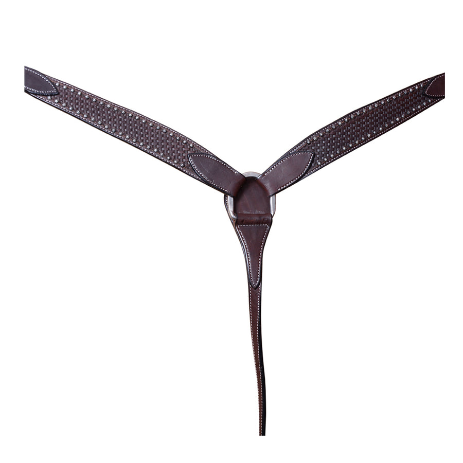 BAR H EQUINE Genuine Horse Hand Tooled Basketweave Leather Breast Collar Dark Brown - Uhorse