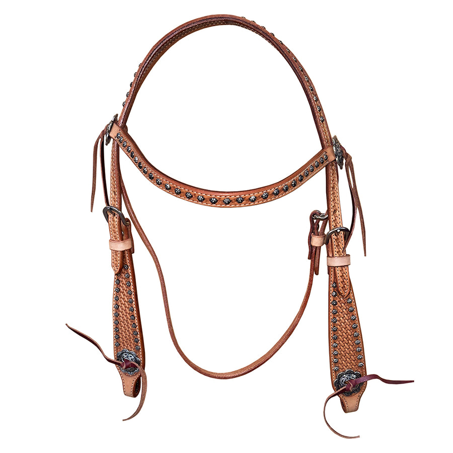 Bar H Equine Western Horse Genuine Leather Hand Tooled Headstall Tan - Uhorse
