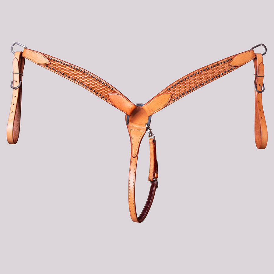 BAR H EQUINE Western Horse Basket Weave Genuine Leather Breast Collar Tan - Uhorse