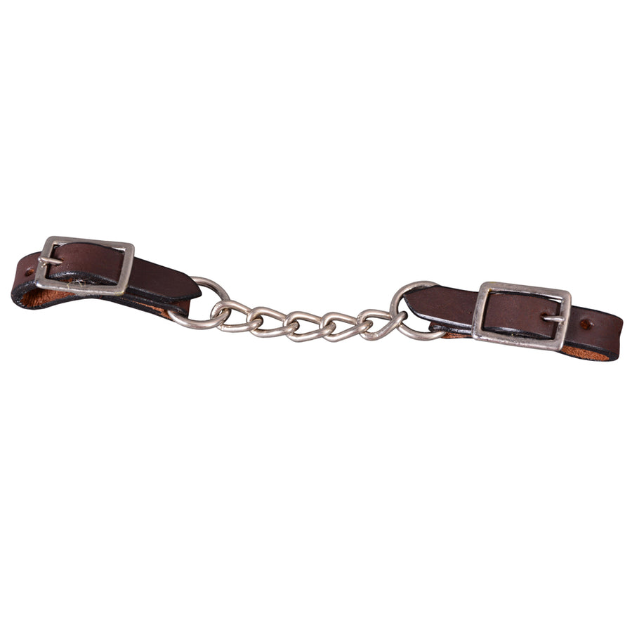 Bar H Equine Western Horse Stainless Steel Chain Genuine American Leather Curbs Strap - Uhorse