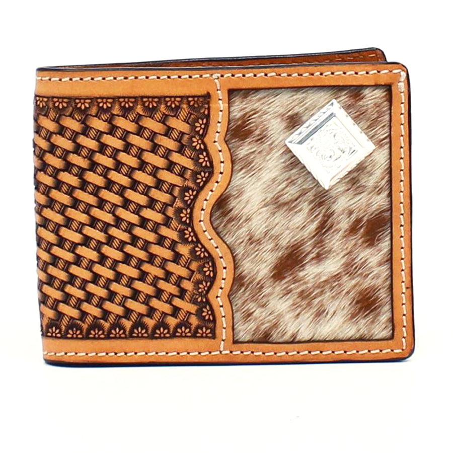 3D Western men's Wallet Bifold Leather Calf Hair Inlay Concho Tan - Uhorse