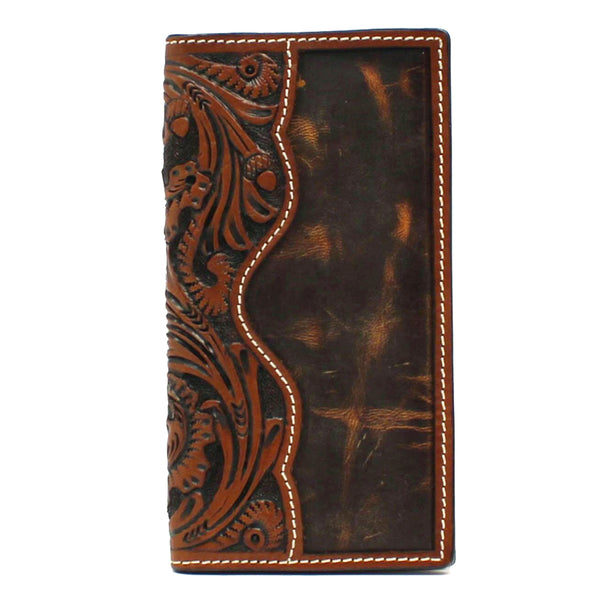 3D Western men's Wallet Rodeo Leather Tooled Floral Brown - Uhorse