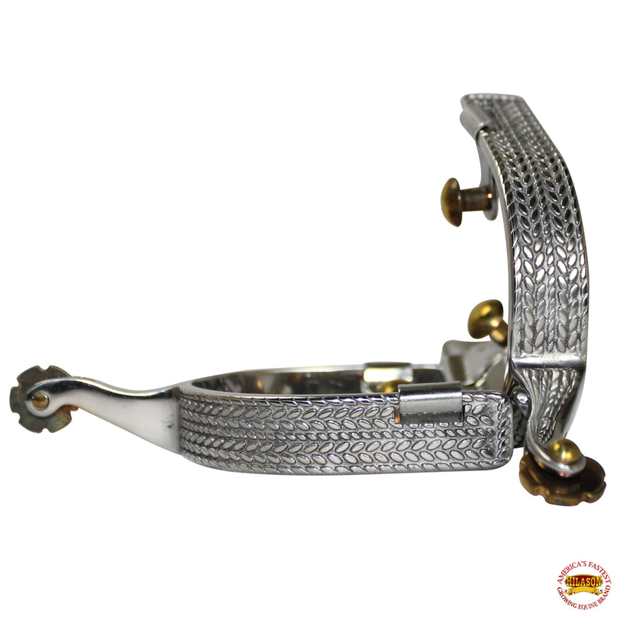 Hilason W. Stainless Steels Engraved Band Men's Spur Rosebud Rowels – by Hilason – Cowboy and equestrian accessories