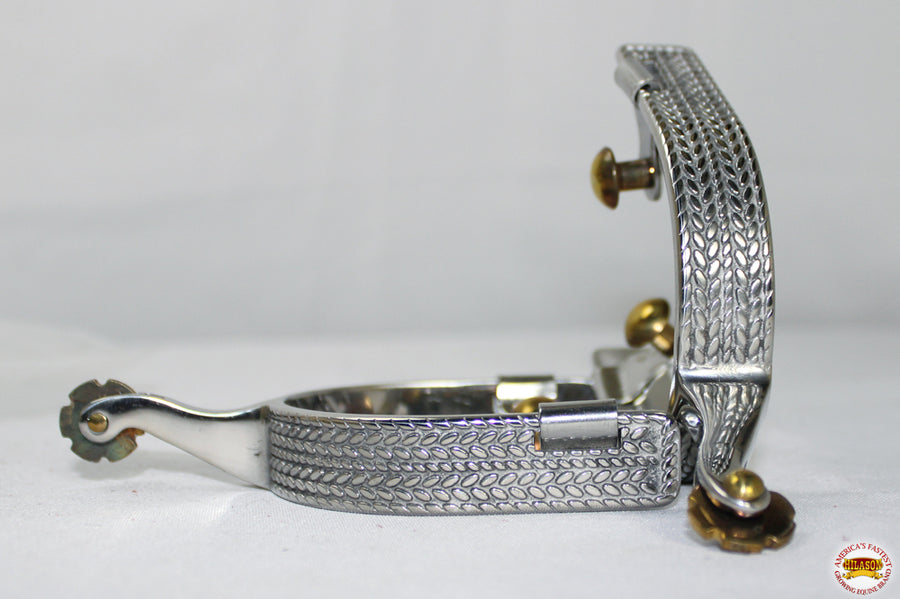 Hilason Western Stainless Steels Engraved Band Men's Spur Rosebud Rowels