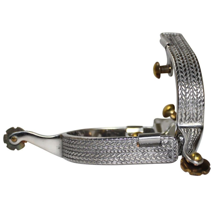 Hilason Western Stainless Steels Engraved Band Men's Spur Rosebud Rowels
