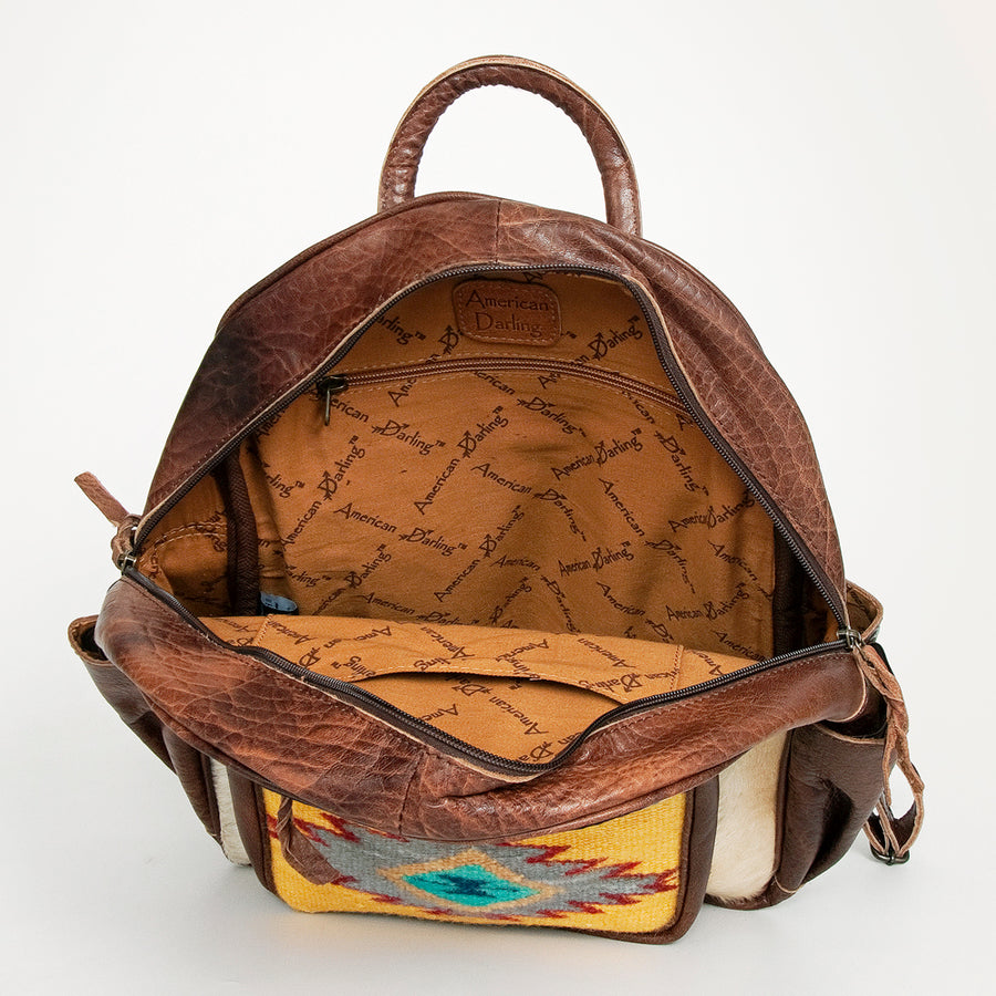American Darling Backpack for Women, Hand Tooled Floral Leather & Hair-On Cowhide Western Bag, Woven Saddle Blanket & YKK Zipper