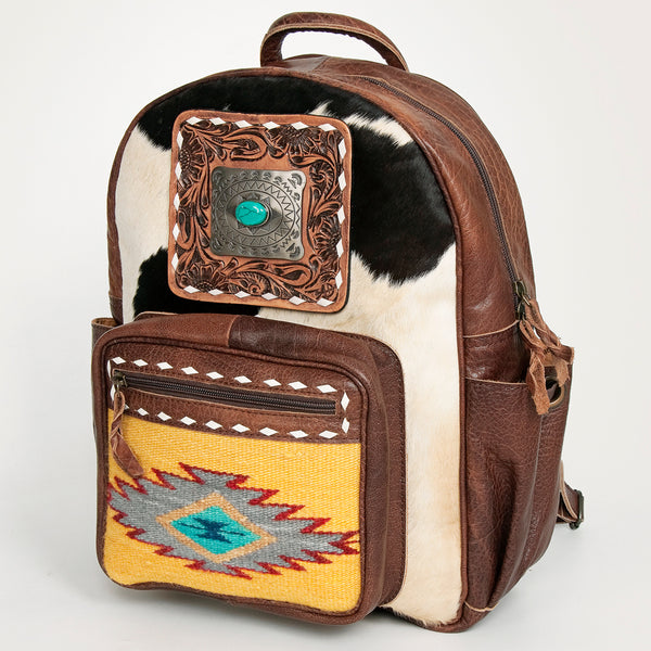 American Darling Western Leather Backpack - Hand Tooled Cowhide and Saddle Blanket - Hilason