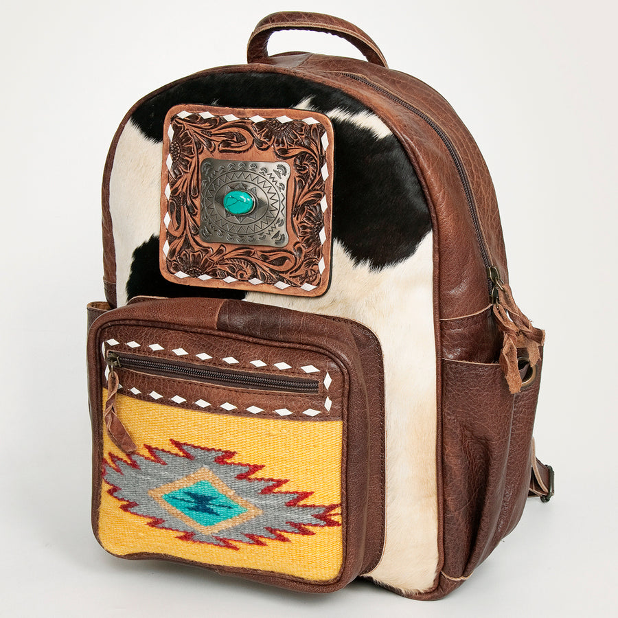 American Darling Western Leather Backpack - Hand Tooled Cowhide and Saddle Blanket - Hilason