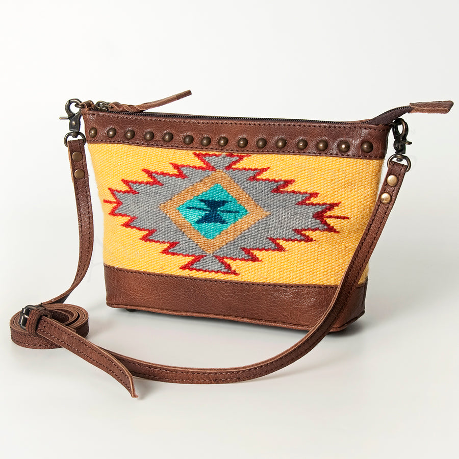American Darling Western Leather Cross body Bag - Handcrafted Woven Saddle Blanket Purse - Uhorse