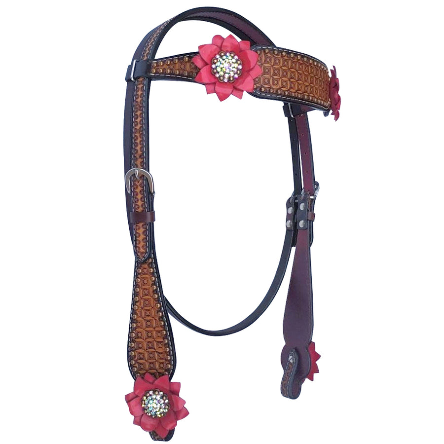 Bar H Equine Daisy Nash Floral Hand Tooled Horse Western Leather Headstall Brown - Uhorse