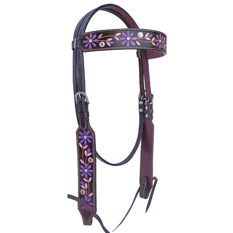 Bar H Equine American Leather Horse Saddle Tack Headstall | Browband Western for Horses - Uhorse