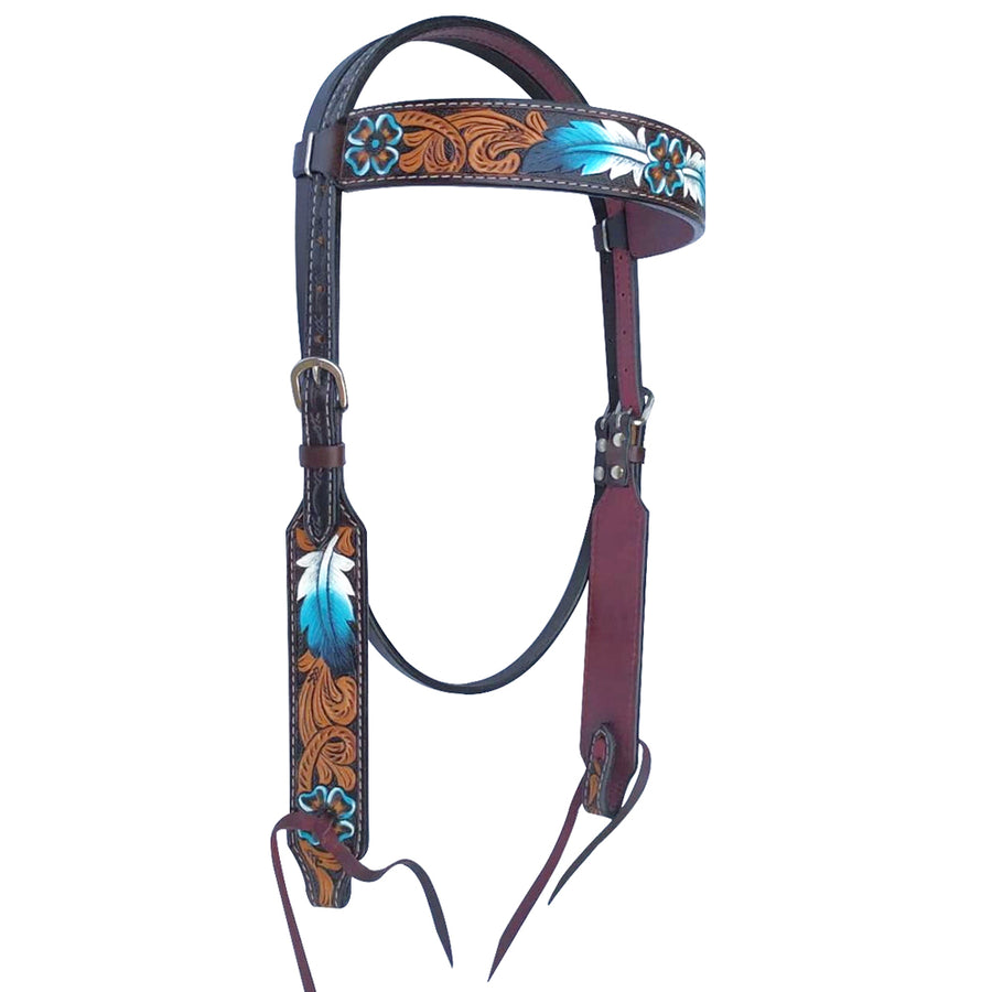 Bar H Equine American Leather Horse Saddle Tack Headstall | Browband Western for Horses - Uhorse