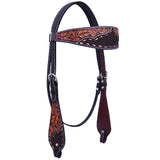 Bar H Equine Horse LeatherLeaf Hand Carved One Ear Headstall Brown