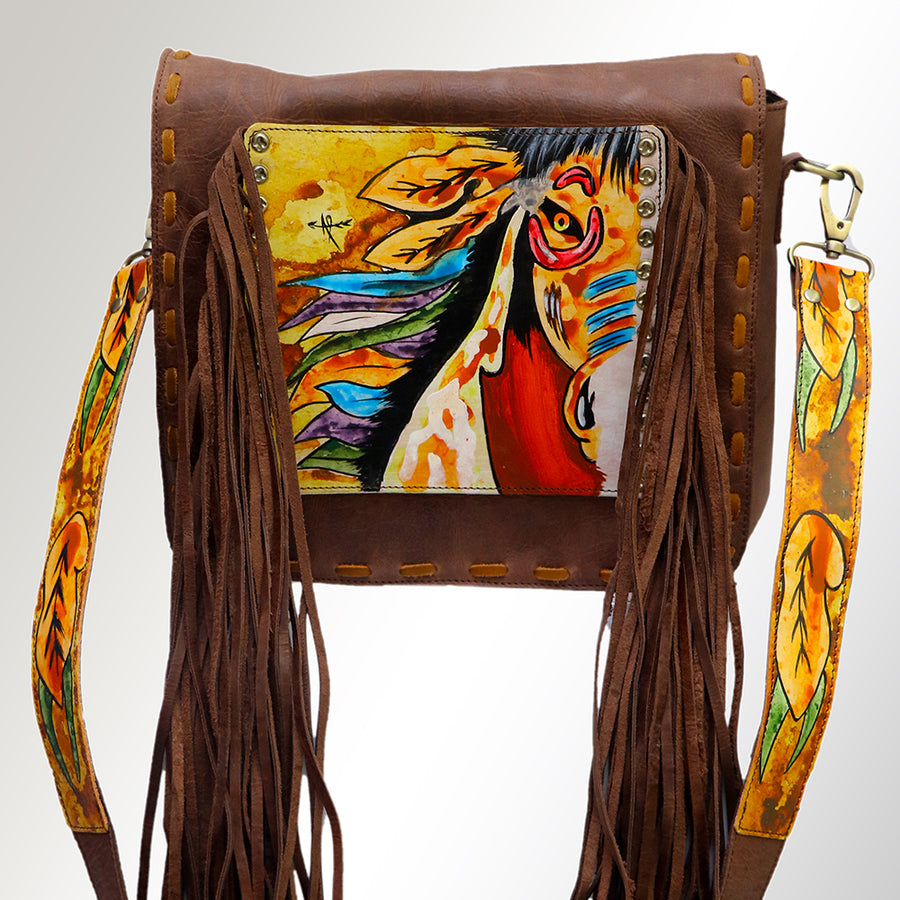 American Darling Cross body Bag Hand Tooled Floral Leather Fringed Western Purse 12in x 12in