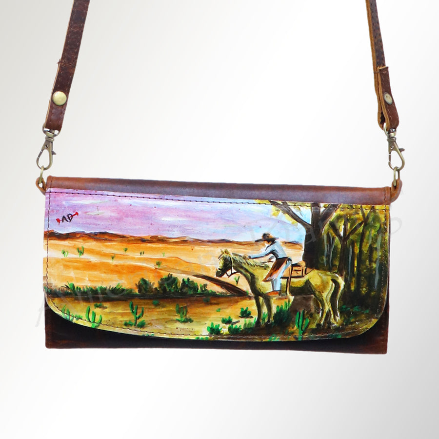 American Darling Small Cross body Bag Genuine Vegetable Tanned Leather Wallet Purse Western Handbag 4in x 1in x 8in