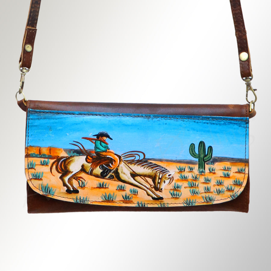 American Darling Small Cross body Bag Genuine Vegetable Tanned Leather Wallet Purse Western Handbag 4in x 1in x 8in