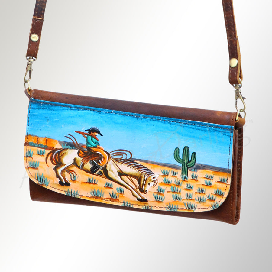 American Darling Hand Painted Small Cross body Bag - Western Leather Wallet Purse - Uhorse