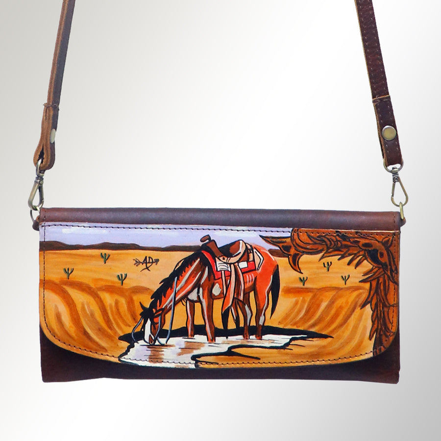 American Darling Small Cross body Bag Genuine Vegetable Tanned Leather Wallet Purse Western Handbag 4in x 1in x 8in