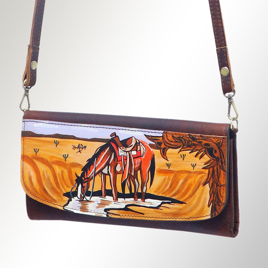 American Darling Wallet Full Grain Genuine Leather Western Women Bag | Handbag Purse Wristlet Travel Clutch - Uhorse