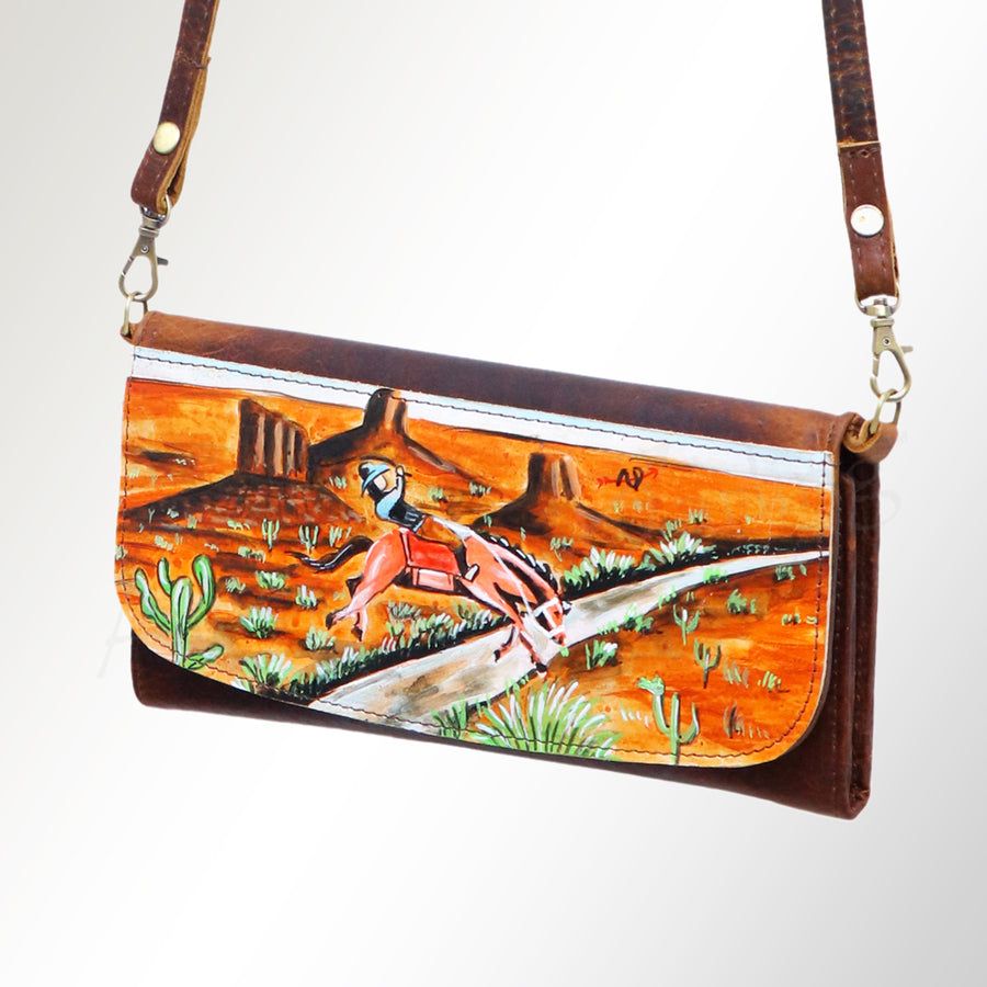 American Darling Hand Painted Small Cross body Bag - Western Leather Wallet Purse - Uhorse