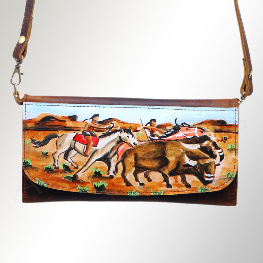 American Darling Small Cross body Bag Genuine Vegetable Tanned Leather Wallet Purse Western Handbag 4in x 1in x 8in