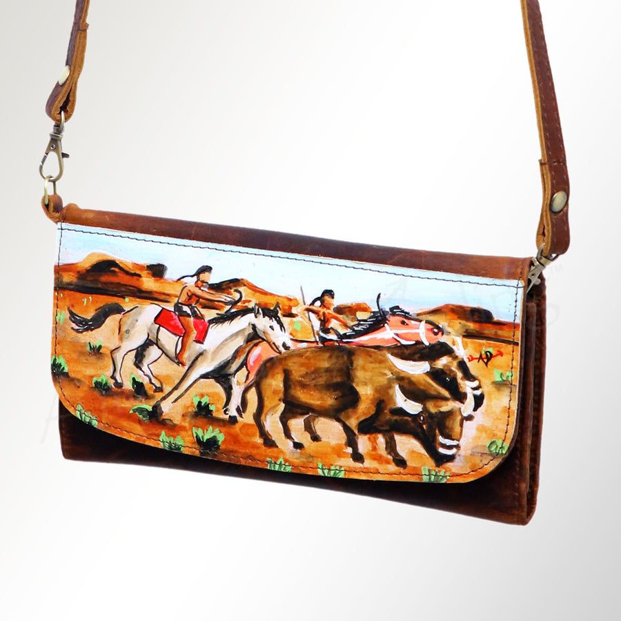 American Darling Hand Painted Small Cross body Bag - Western Leather Wallet Purse - Uhorse
